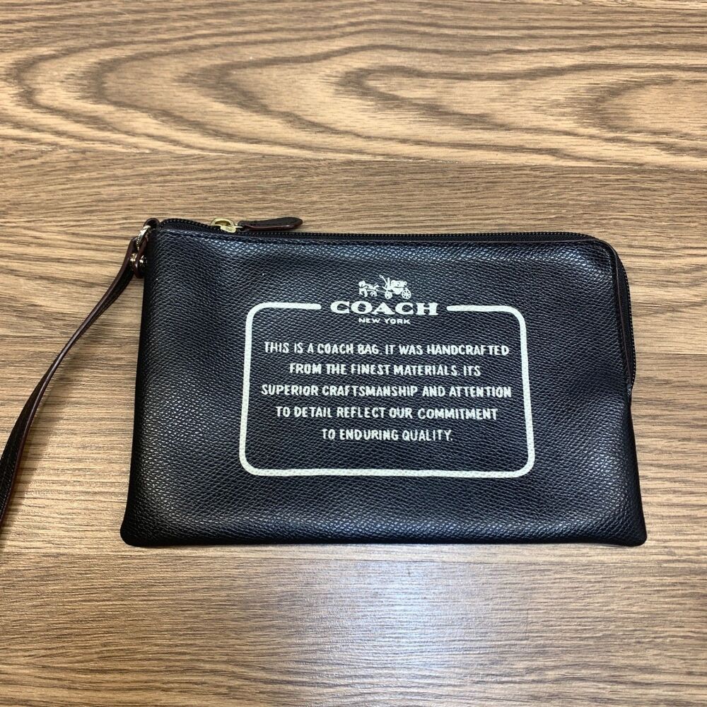 Coach Storypatch Badge Wristlet Pouch Wallet Clutch Black Leather Women's